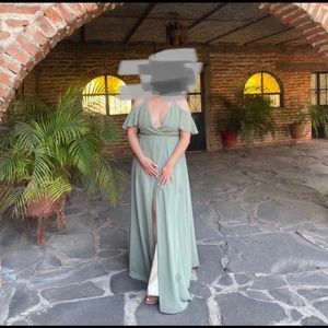 Lulu’s Sage Green Cold Shoulder Wrap Maxi dress